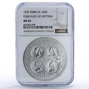 Turks and Caicos 20 crowns Queen Victoria Matte MS 69 NGC silver coin 1976
