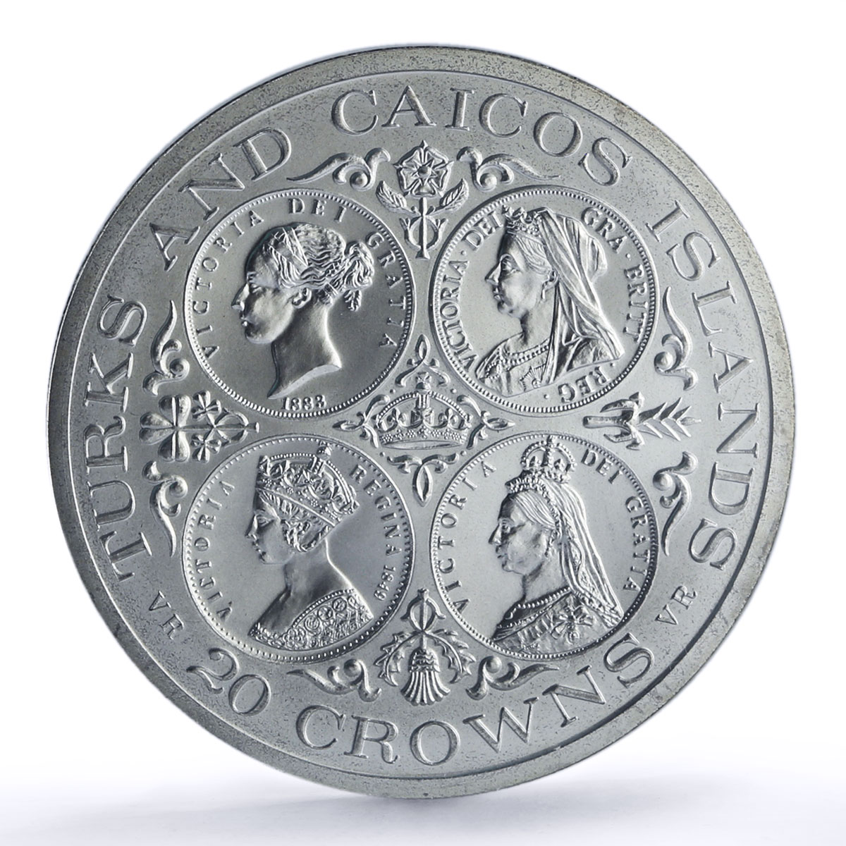 Turks and Caicos 20 crowns Queen Victoria Matte MS 69 NGC silver coin 1976