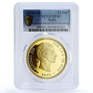 Spain Alfonso XII 25 Pesetas Restrike 1876 SP 69 PCGS silver token 2020