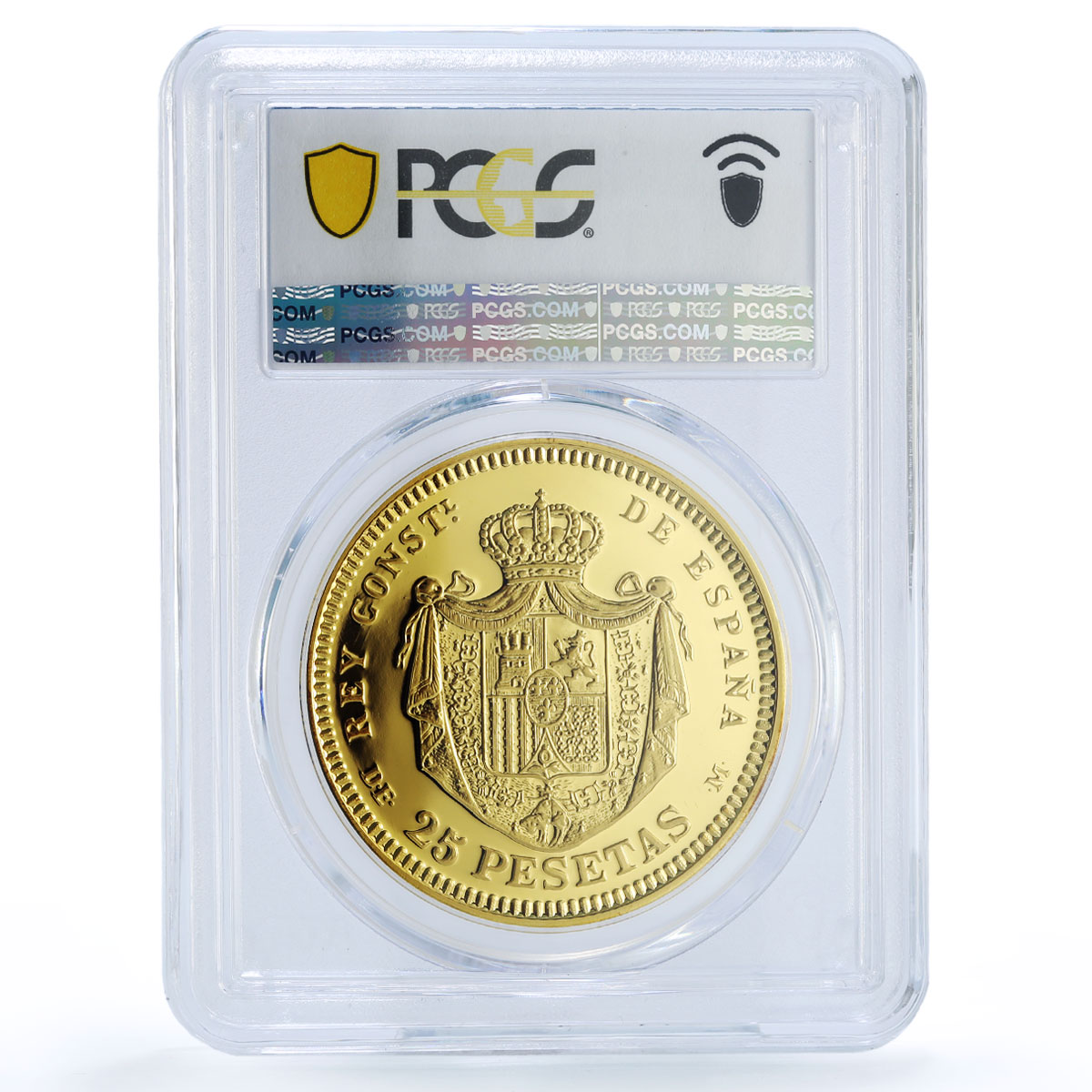 Spain Alfonso XII 25 Pesetas Restrike Replica 1876 SP 69 PCGS silver token 2020