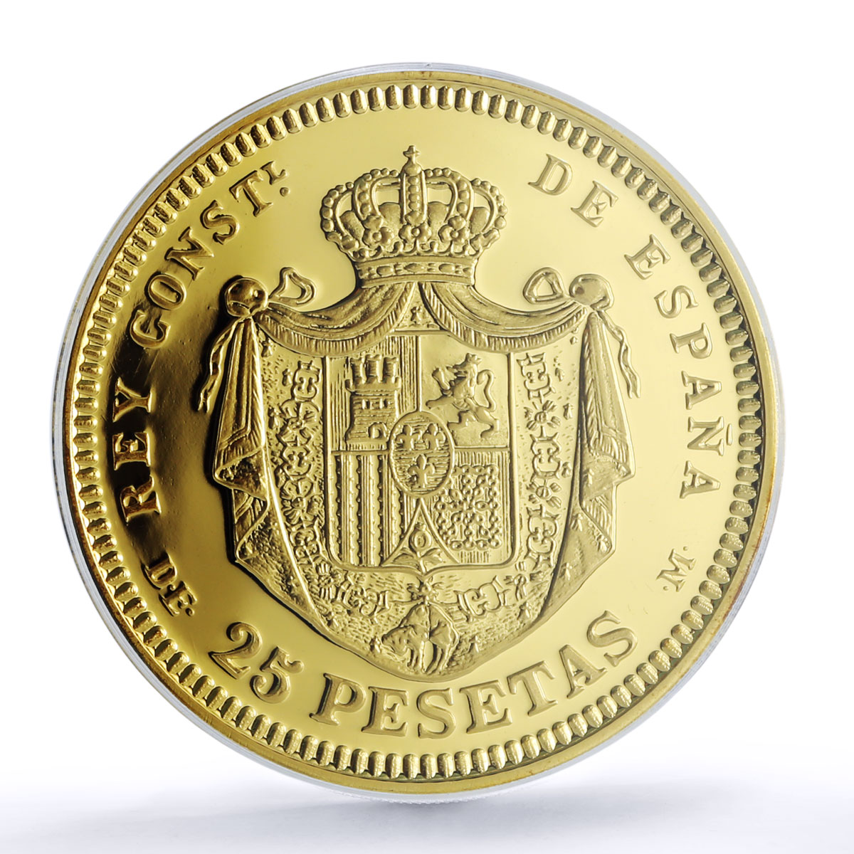 Spain Alfonso XII 25 Pesetas Restrike Replica 1876 SP 69 PCGS silver token 2020