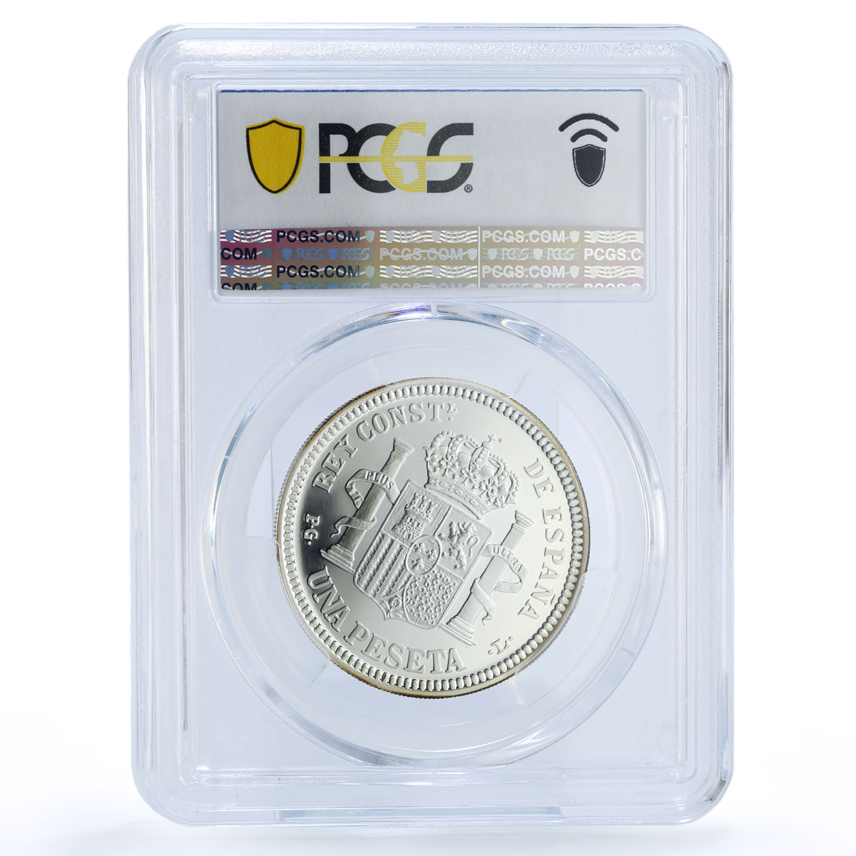 Spain Alfonso XIII 1 Peseta Restrike Replica 1893 SP 69 PCGS silver token 2020