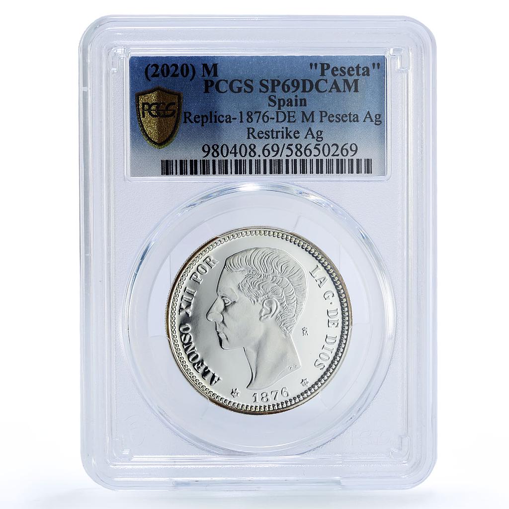 Spain Alfonso XII 1 Peseta Restrike 1876 SP 69 PCGS silver token 2020