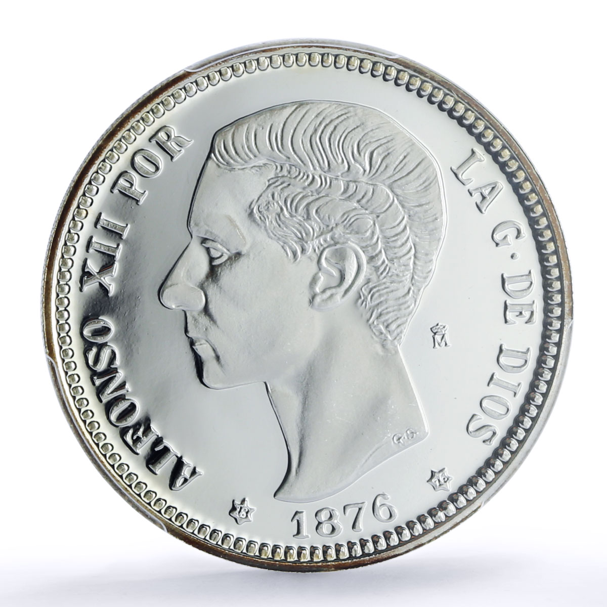 Spain Alfonso XII 1 Peseta Restrike Replica 1876 SP 69 PCGS silver token 2020