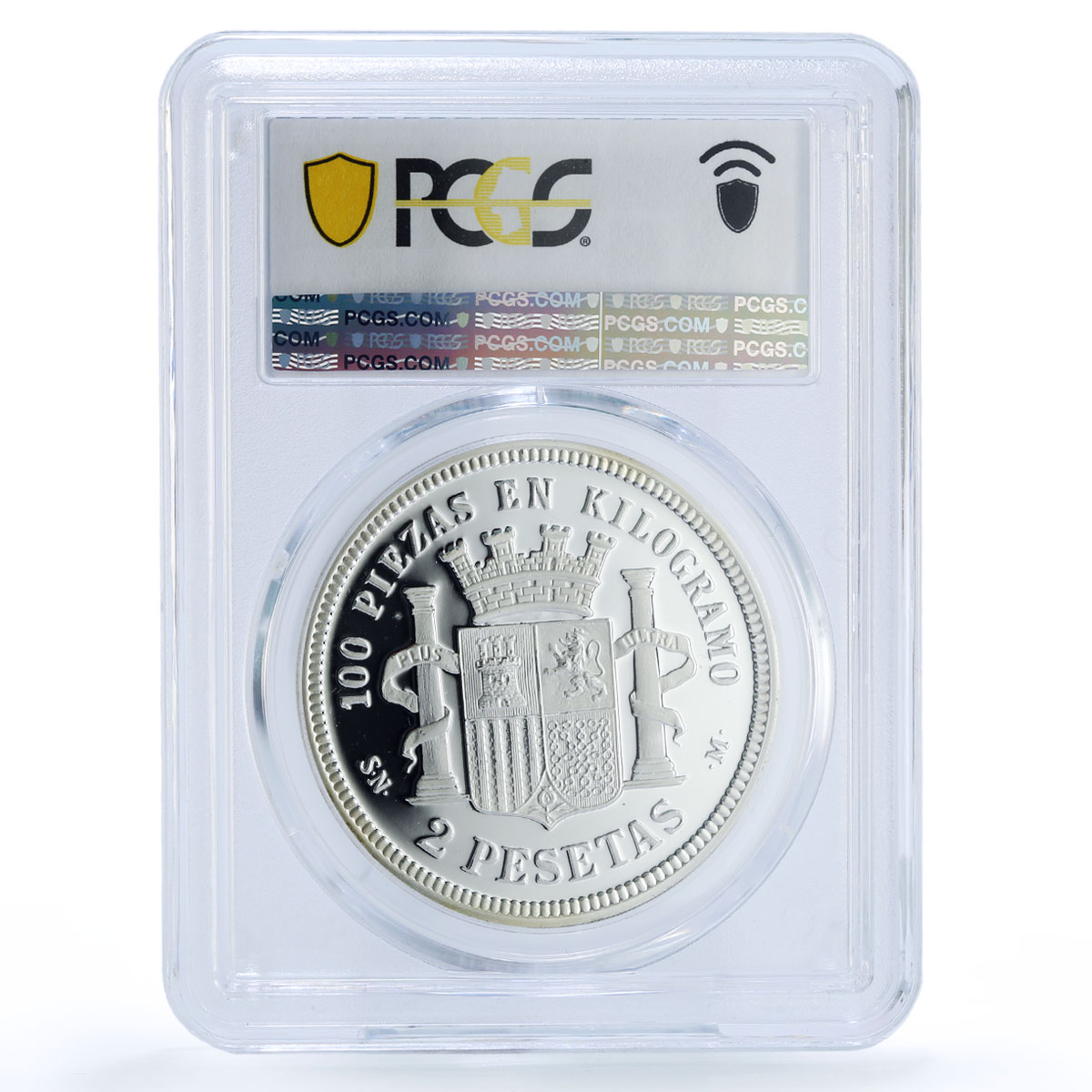 Spain Provisional 2 Pesetas Restrike Replica 1869 SP 69 PCGS silver token 2020