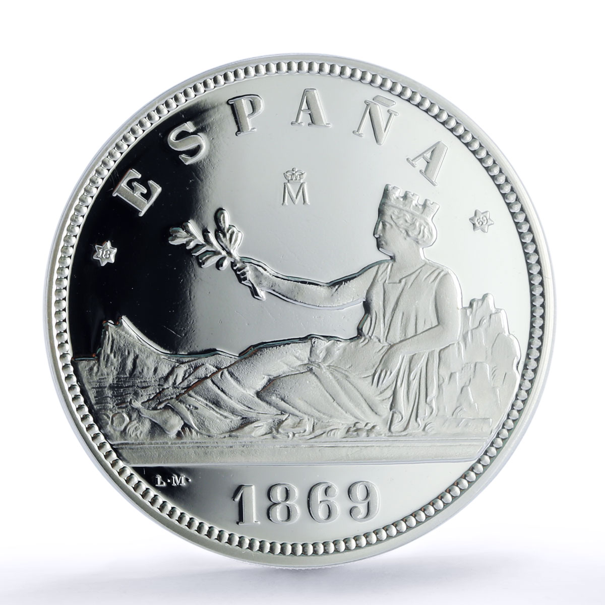Spain Provisional 2 Pesetas Restrike Replica 1869 SP 69 PCGS silver token 2020