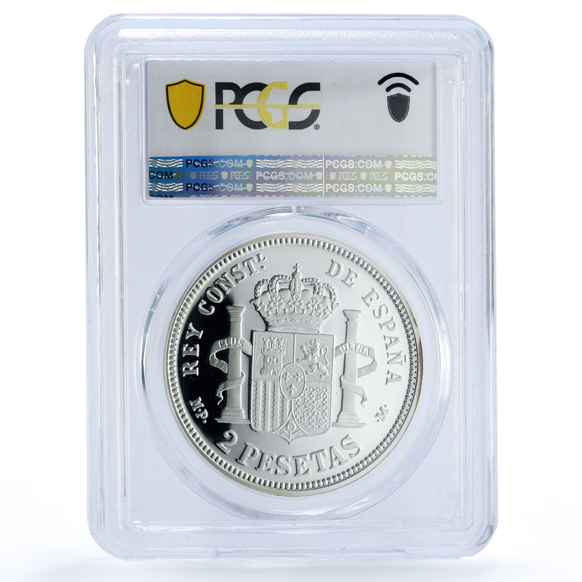 Spain Alfonso XIII 2 Pesetas Restrike Replica 1889 SP 69 PCGS silver token 2020