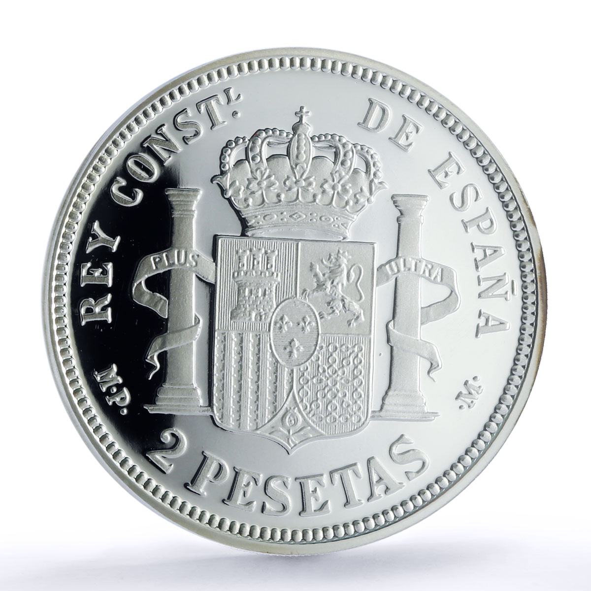 Spain Alfonso XIII 2 Pesetas Restrike Replica 1889 SP 69 PCGS silver token 2020