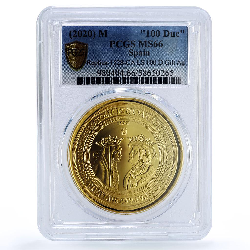 Spain Joanna Charles I 100 Ducats Restrike 1528 MS 66 PCGS Ag token 2020