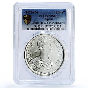 Spain Ferdinand VII 5 Pesetas Restrike 1809 MS 68 PCGS silver token 2020