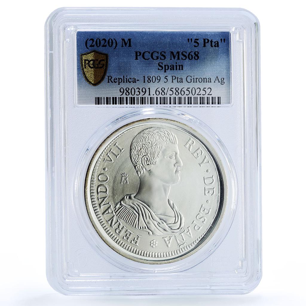 Spain Ferdinand VII 5 Pesetas Restrike 1809 MS 68 PCGS silver token 2020