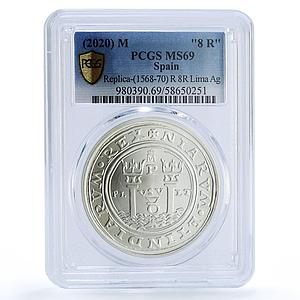 Spain Charles III 8 Reales Lima Peru Restrike MS 69 PCGS silver token 2020