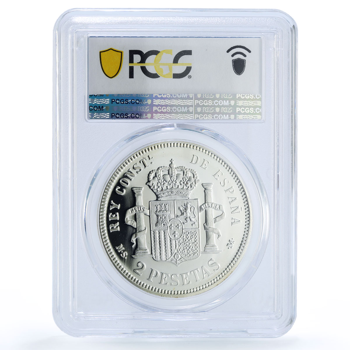 Spain Alfonso XII 2 Pesetas Restrike Replica 1882 SP 69 PCGS silver token 2020