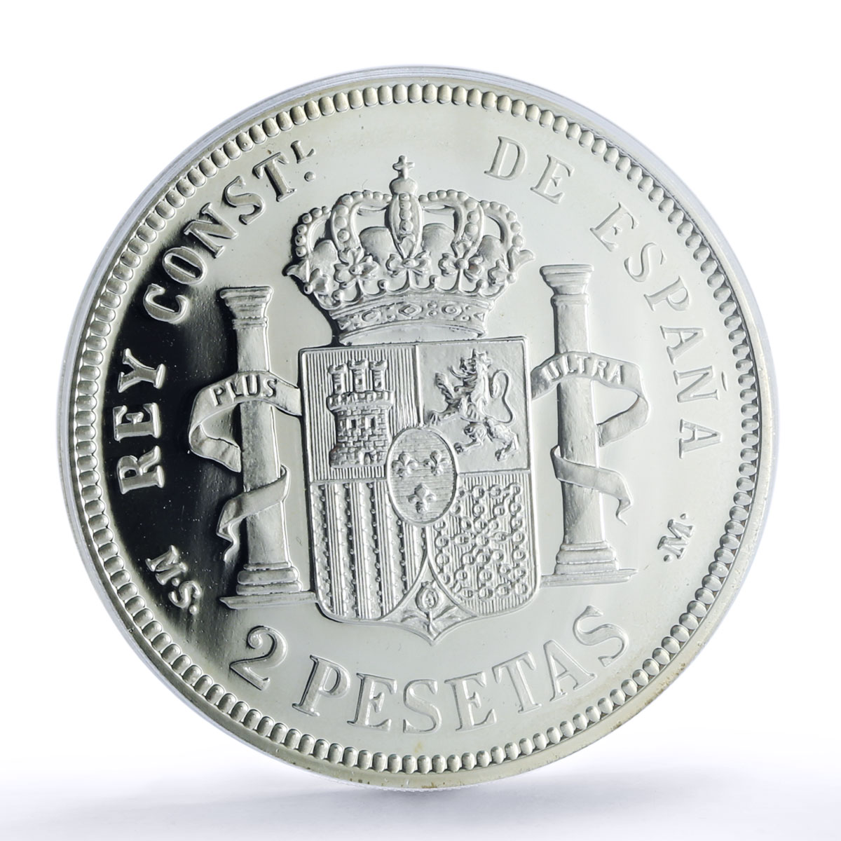 Spain Alfonso XII 2 Pesetas Restrike Replica 1882 SP 69 PCGS silver token 2020