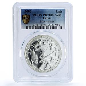 Latvia 1 lats Munchhausen Adventures Literature PR 70 PCGS silver coin 2005