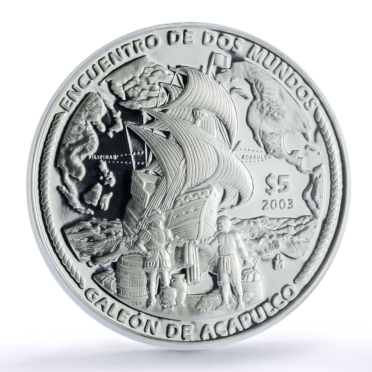 Mexico 5 pesos Acapulco Galleon Ship Ibero-American PR 68 PCGS silver coin 2003