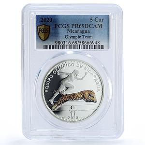 Nicaragua 5 cordobas Olympic Team Tokyo Games Jaguar PR 69 PCGS silver coin 2020