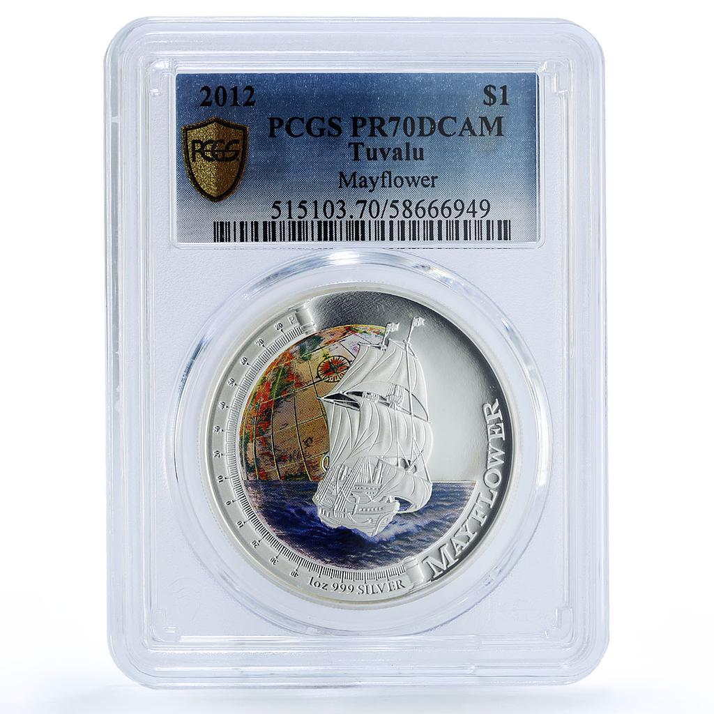 Tuvalu 1 dollar Mayflower Ship Clipper Seafaring PR 70 PCGS silver coin 2012