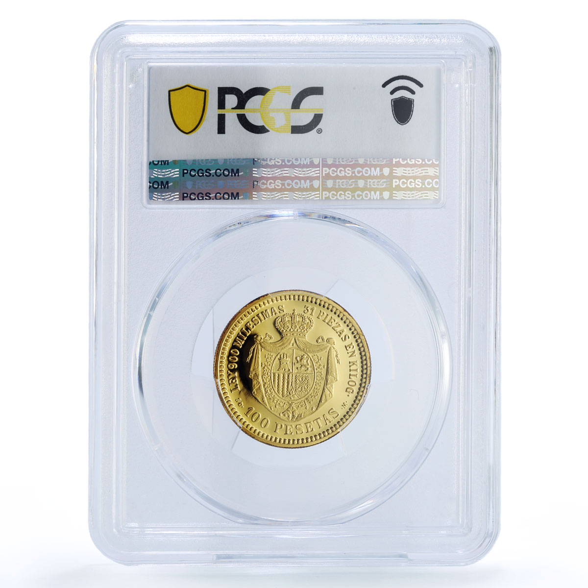 Spain Provisional 100 Pesetas Restrike Replica 1870 SP 67 PCGS silver token 2020
