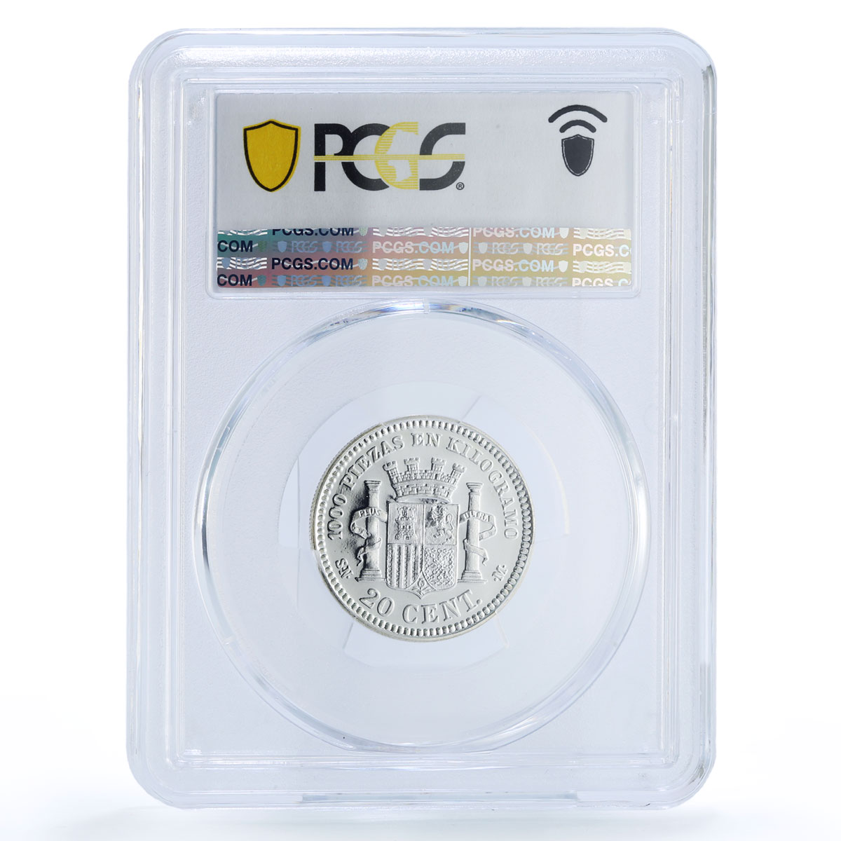 Spain Provisional 20 Centimos Restrike Replica 1870 SP 69 PCGS silver token 2020