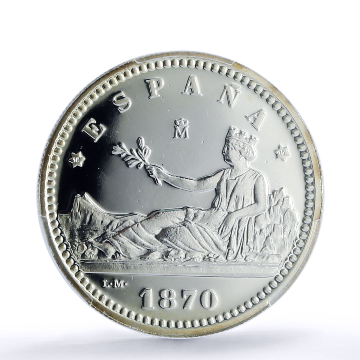 Spain Provisional 20 Centimos Restrike Replica 1870 SP 69 PCGS silver token 2020