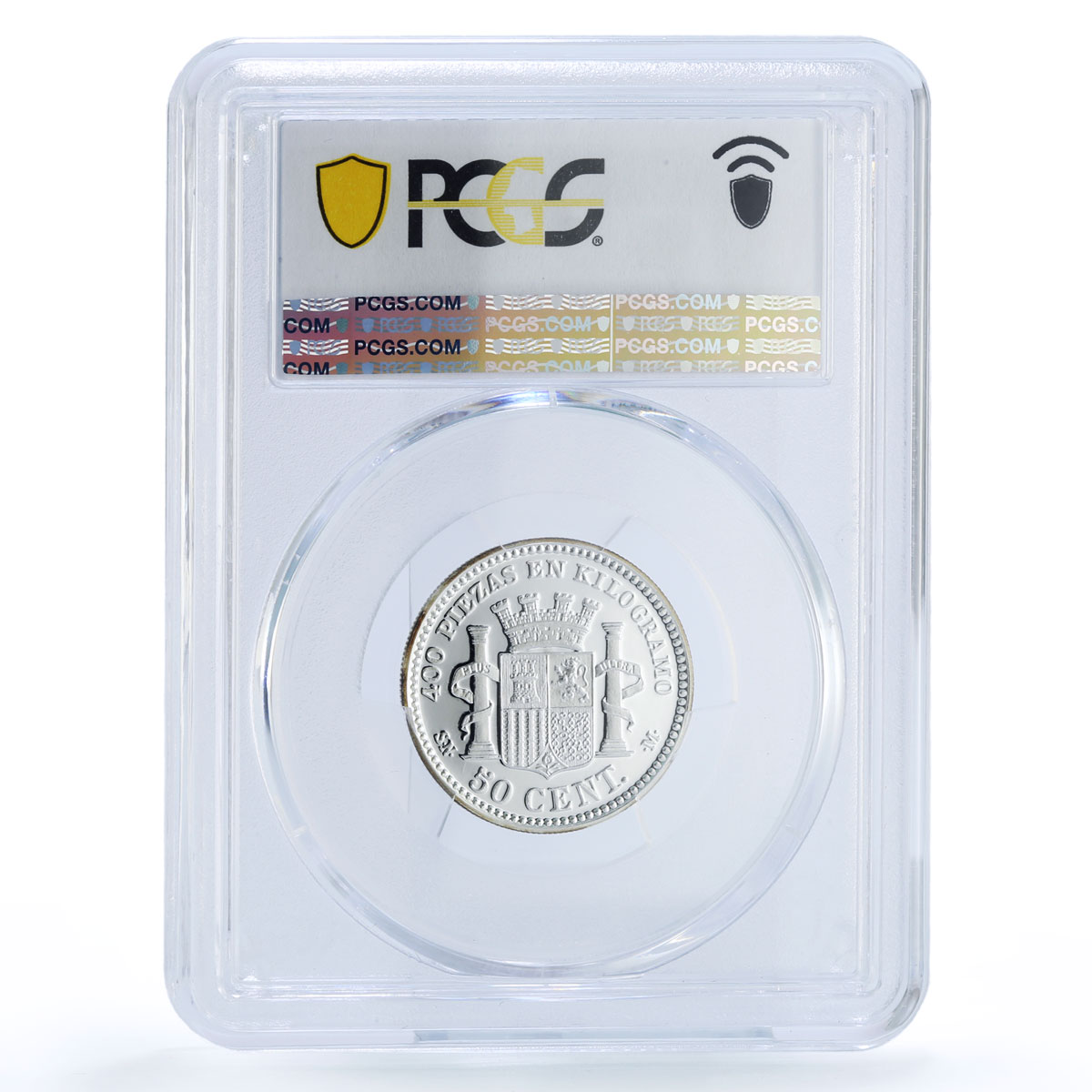 Spain Provisional 50 Centimos Restrike Replica 1869 SP 69 PCGS silver token 2020