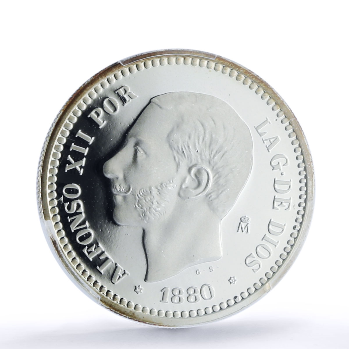 Spain Alfonso XII 50 Centimos Restrike Replica 1880 SP 69 PCGS silver token 2020