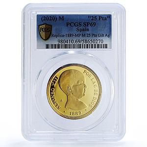 Spain Alfonso XIII 25 Pesetas Restrike 1889 SP 69 PCGS silver token 2020