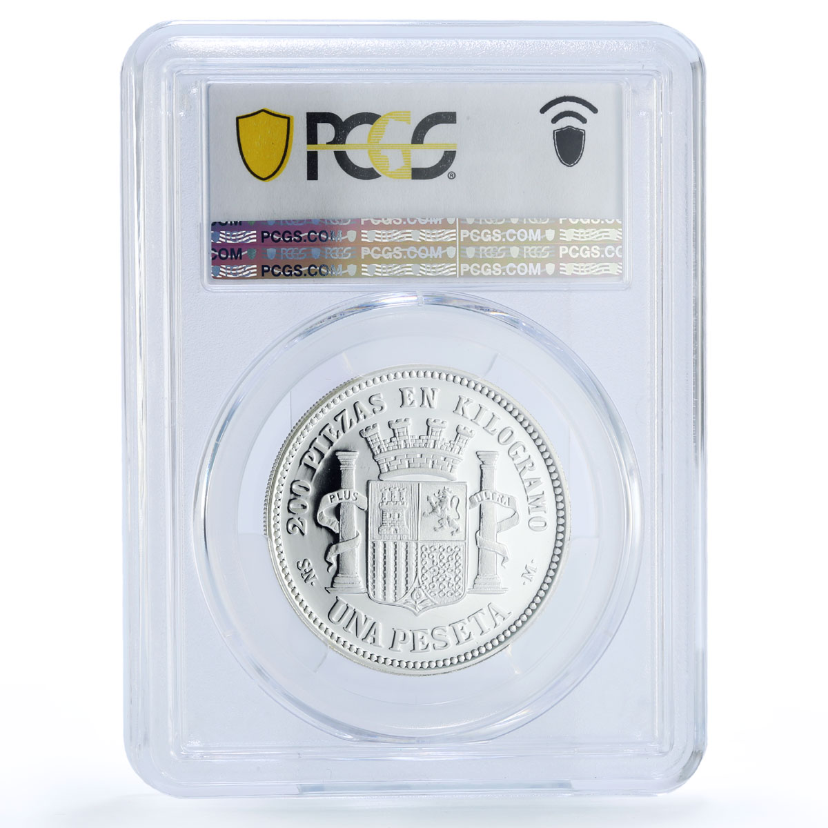 Spain Provisional 1 Peseta Restrike Replica 1869 SP 69 PCGS silver token 2020
