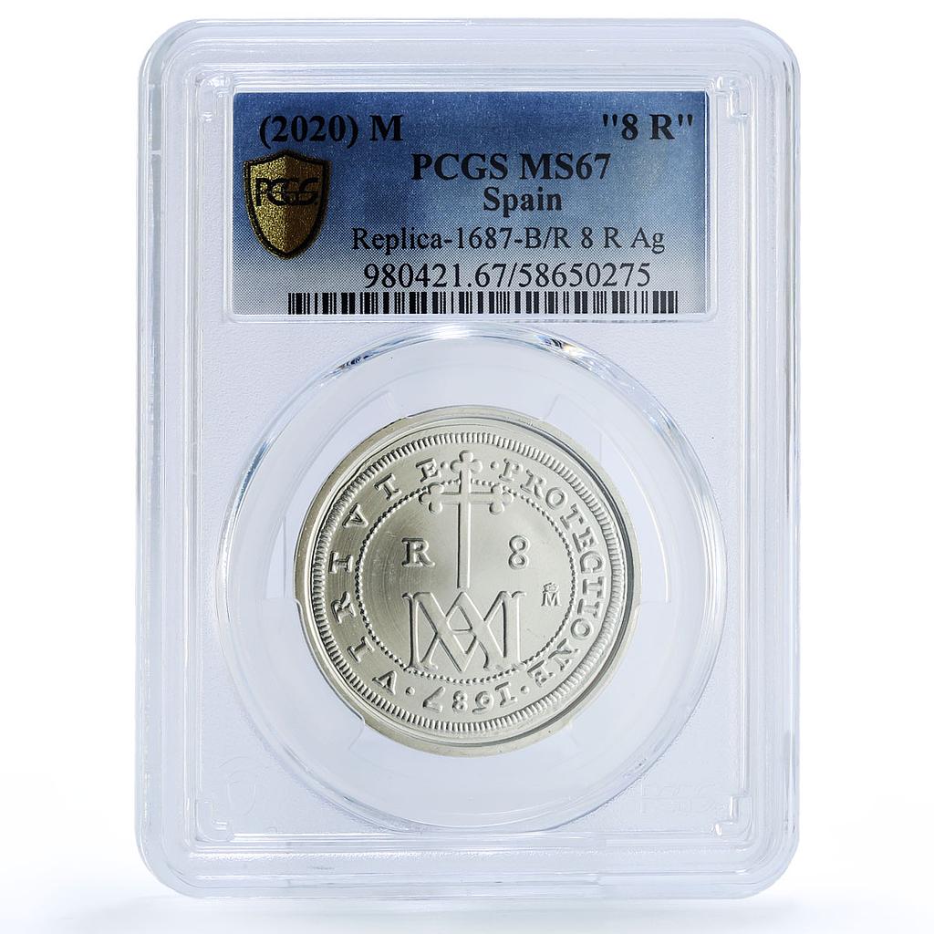 Spain Charles II 8 Reales Restrike 1687 MS 67 PCGS silver token 2020
