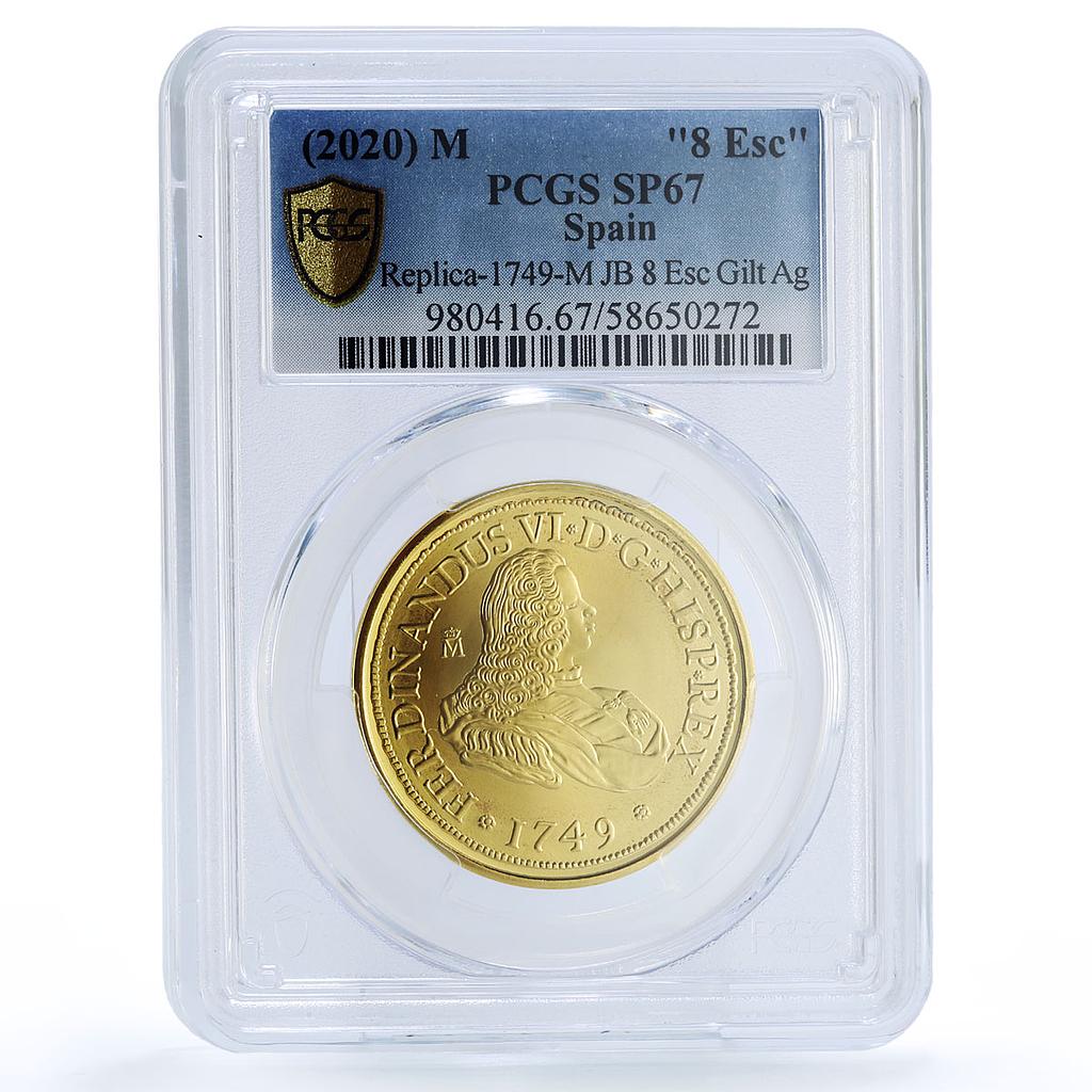 Spain Ferdinand VI 8 Escudos Restrike 1749 SP 67 PCGS silver token 2020