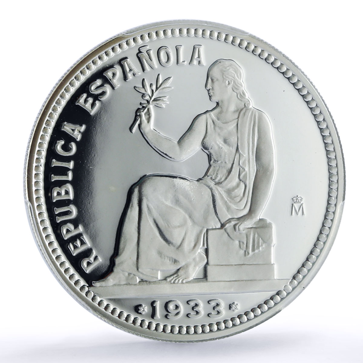 Spain Republic 1 Peseta Restrike Replica 1933 SP 69 PCGS silver token 2020
