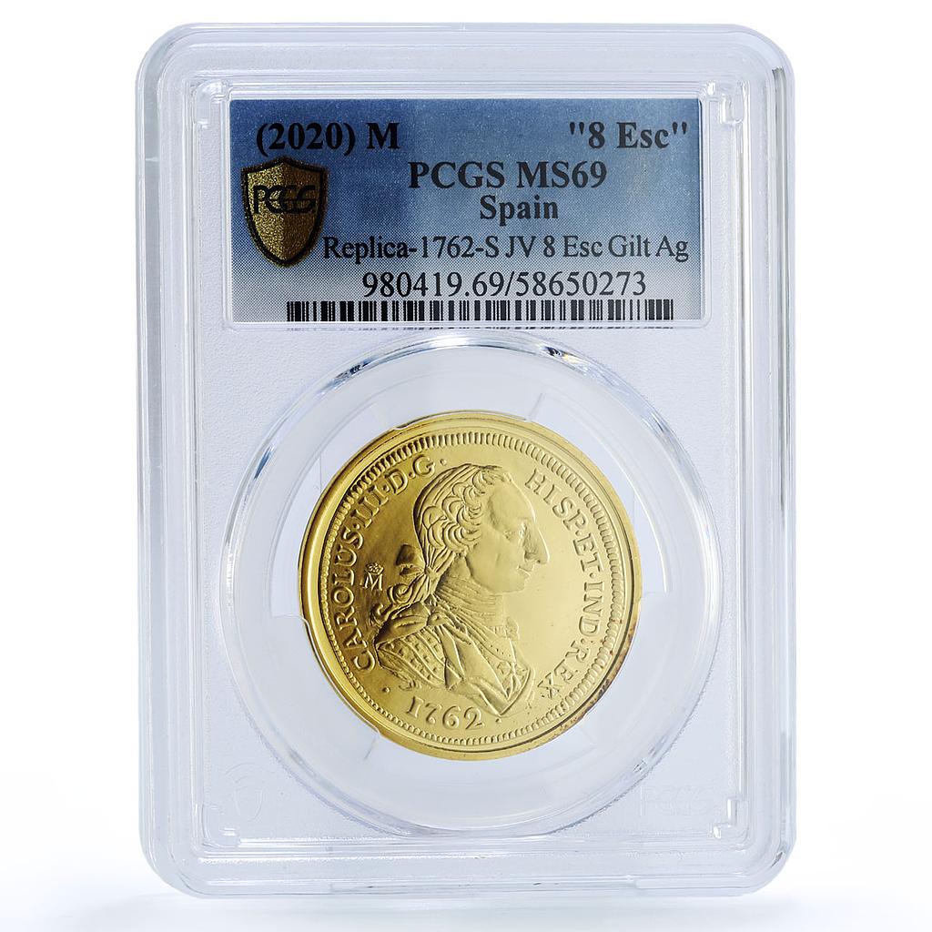 Spain Charles III 8 Escudos Restrike 1762 MS 69 PCGS silver token 2020