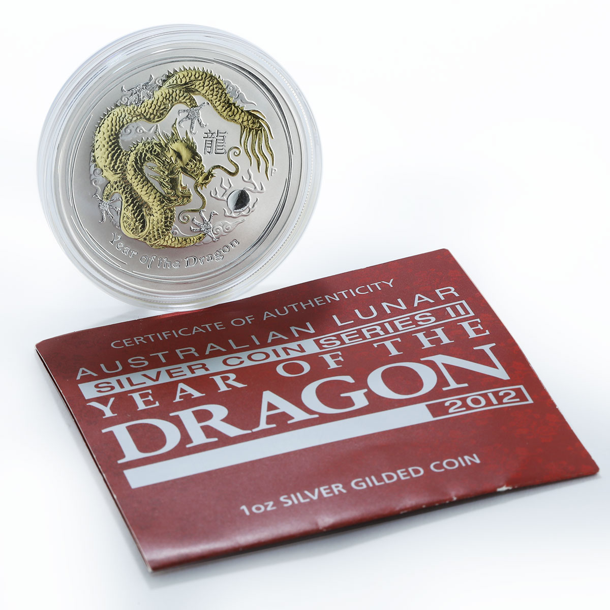 Australia 1 dollar Year of Dragon Series 2 1 oz silver gilded coin, 2012