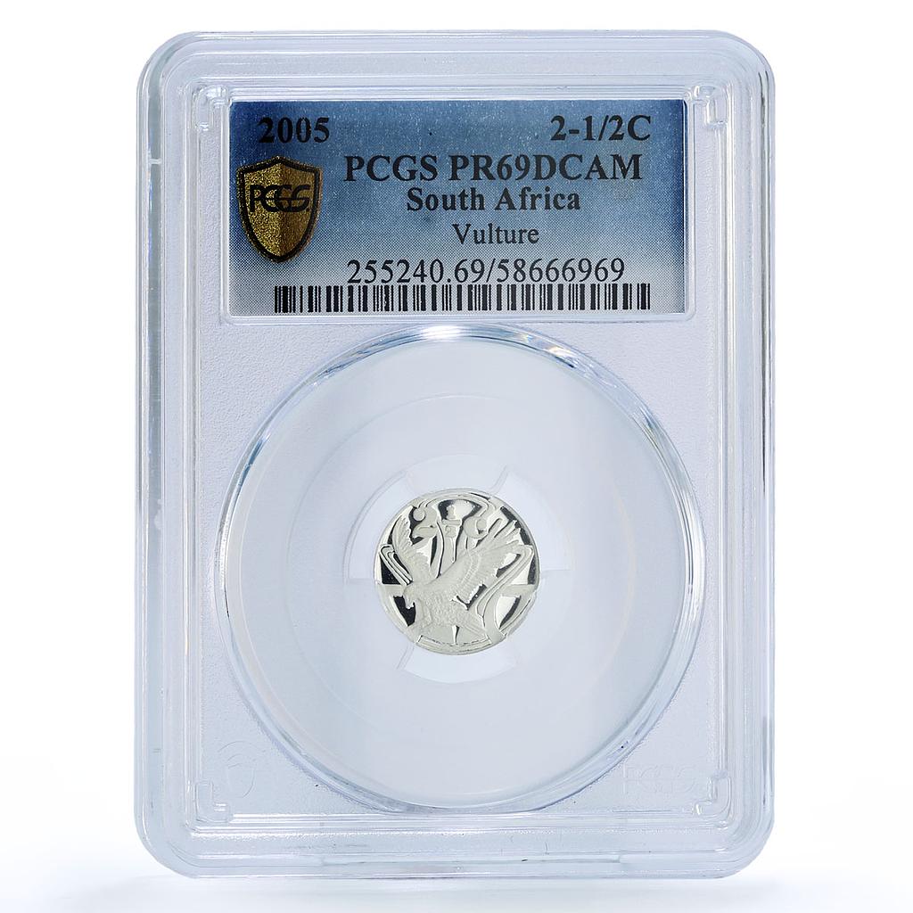 South Africa 2 1/2 cents Vultures Birds Prey Fauna PR 69 PCGS silver coin 2005
