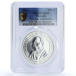 Tanzania 200 shilingi Independence President Nyerere MS 68 PCGS silver coin 1981