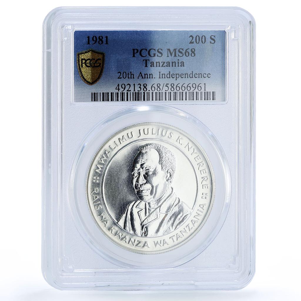 Tanzania 200 shilingi Independence President Nyerere MS 68 PCGS silver coin 1981