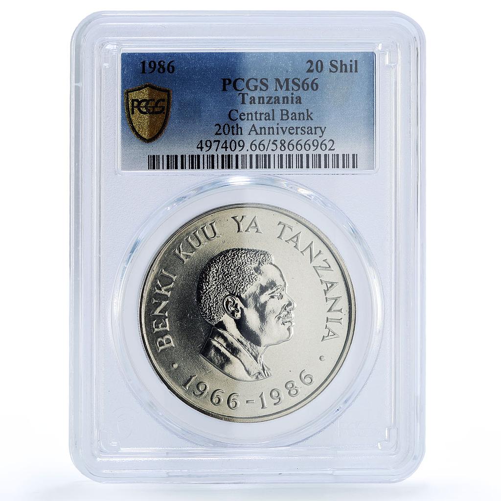 Tanzania 20 shilingi Central Bank President Mwinyi MS 66 PCGS CuNi coin 1986