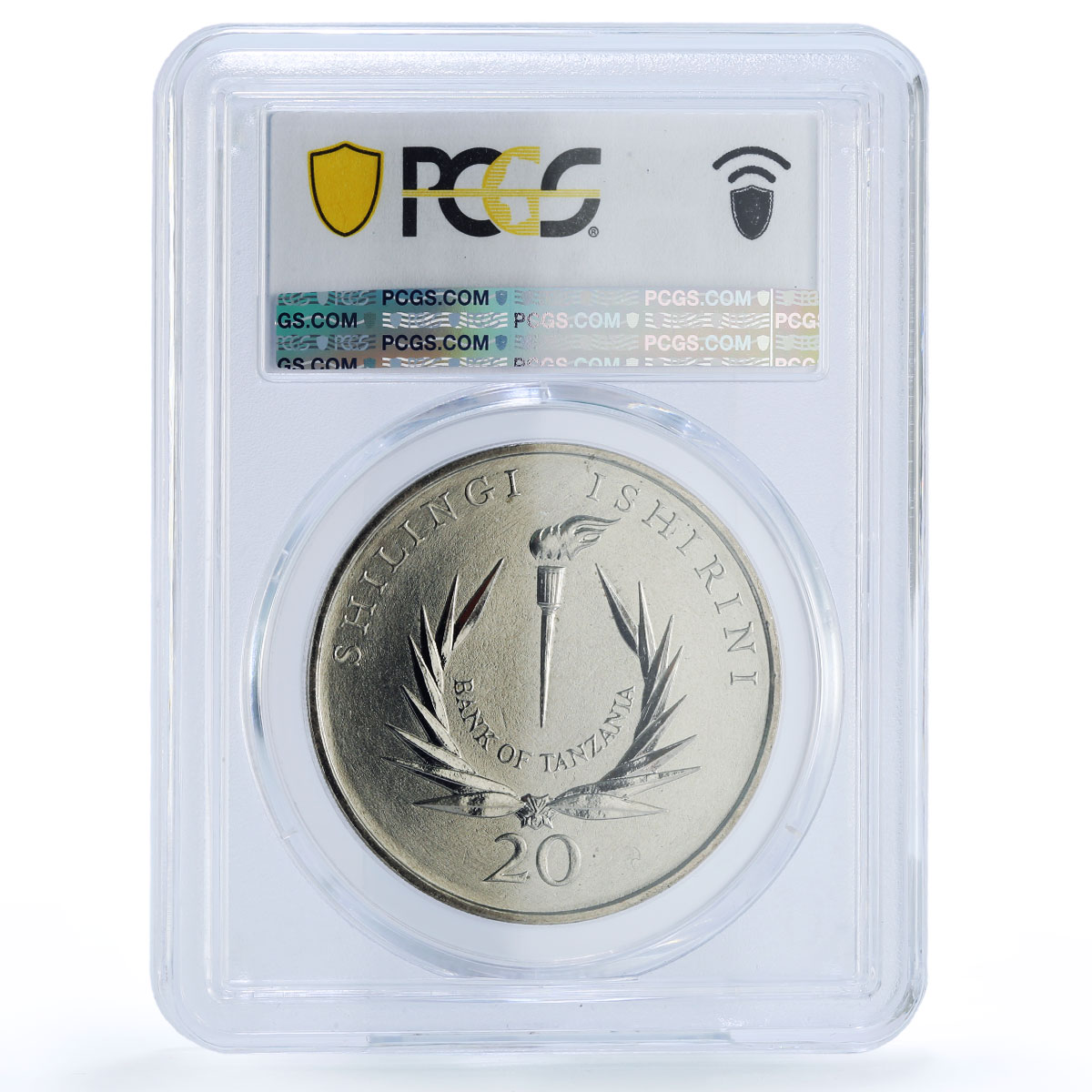Tanzania 20 shilingi Central Bank President Mwinyi MS 66 PCGS CuNi coin 1986