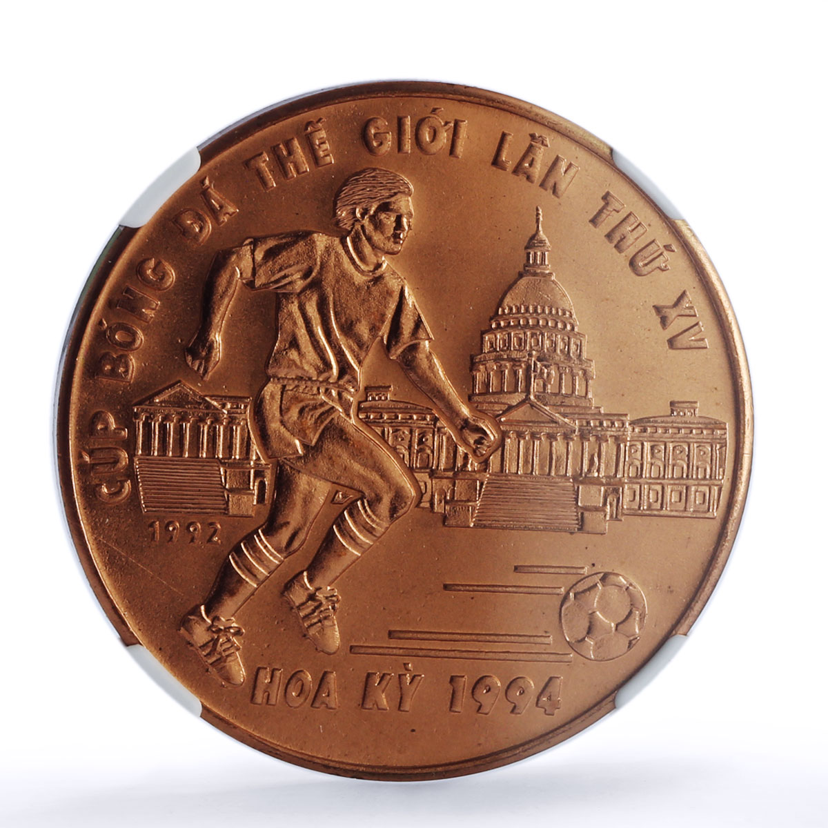 Vietnam 10 dong Football Soccer World Cup USA 1994 MS 65 NGC copper coin 1992