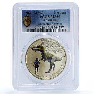 Abkhazia 3 apsar Alioramus Remotus Dinosaurs MS 69 PCGS nickel coin 2021