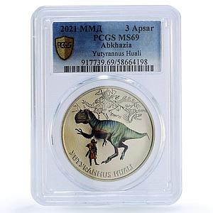 Abkhazia 3 apsar Yutyrannus Huali Dinosaurs MS 69 PCGS nickel coin 2021