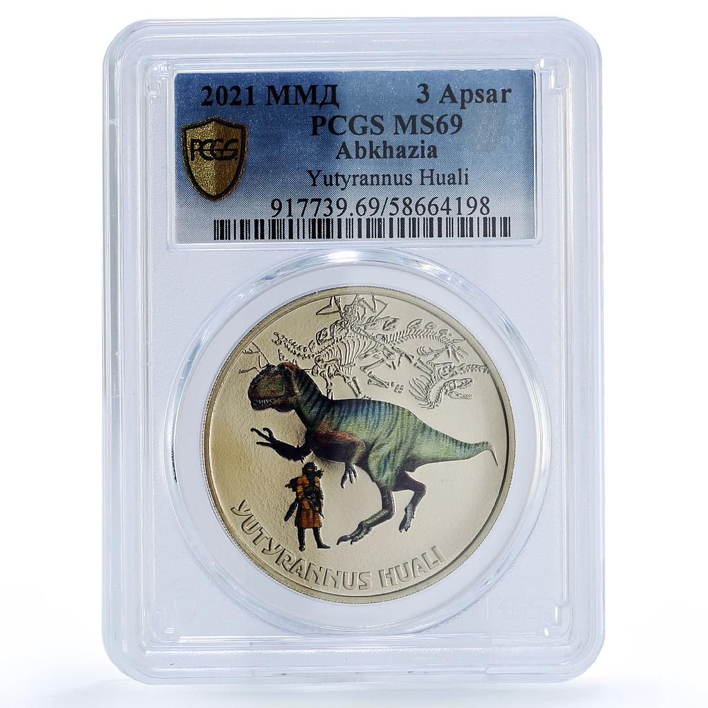 Abkhazia 3 apsar Yutyrannus Huali Dinosaurs MS 69 PCGS nickel coin 2021
