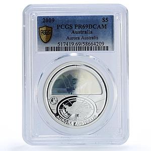 Australia 5 dollars Aurora Australis Ship Hologram PR 69 PCGS silver coin 2009