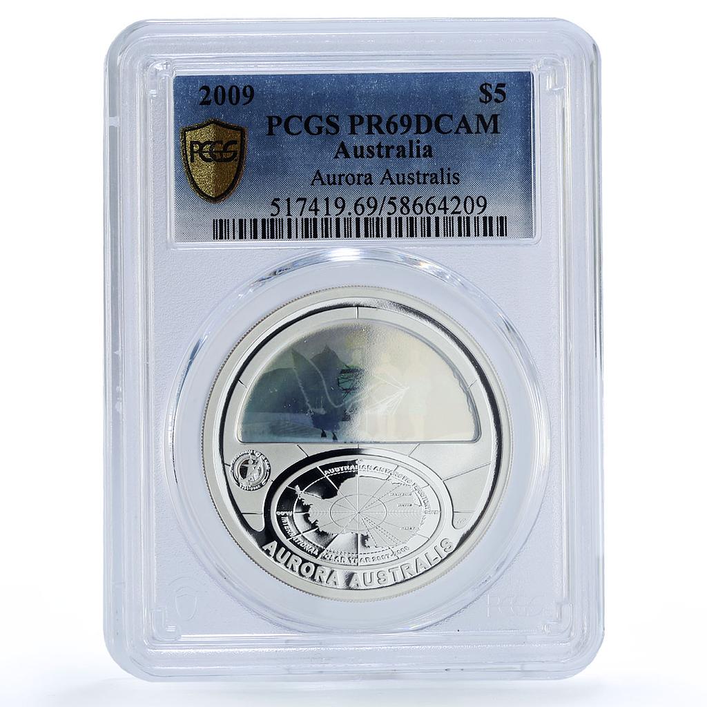 Australia 5 dollars Aurora Australis Ship Hologram PR 69 PCGS silver coin 2009