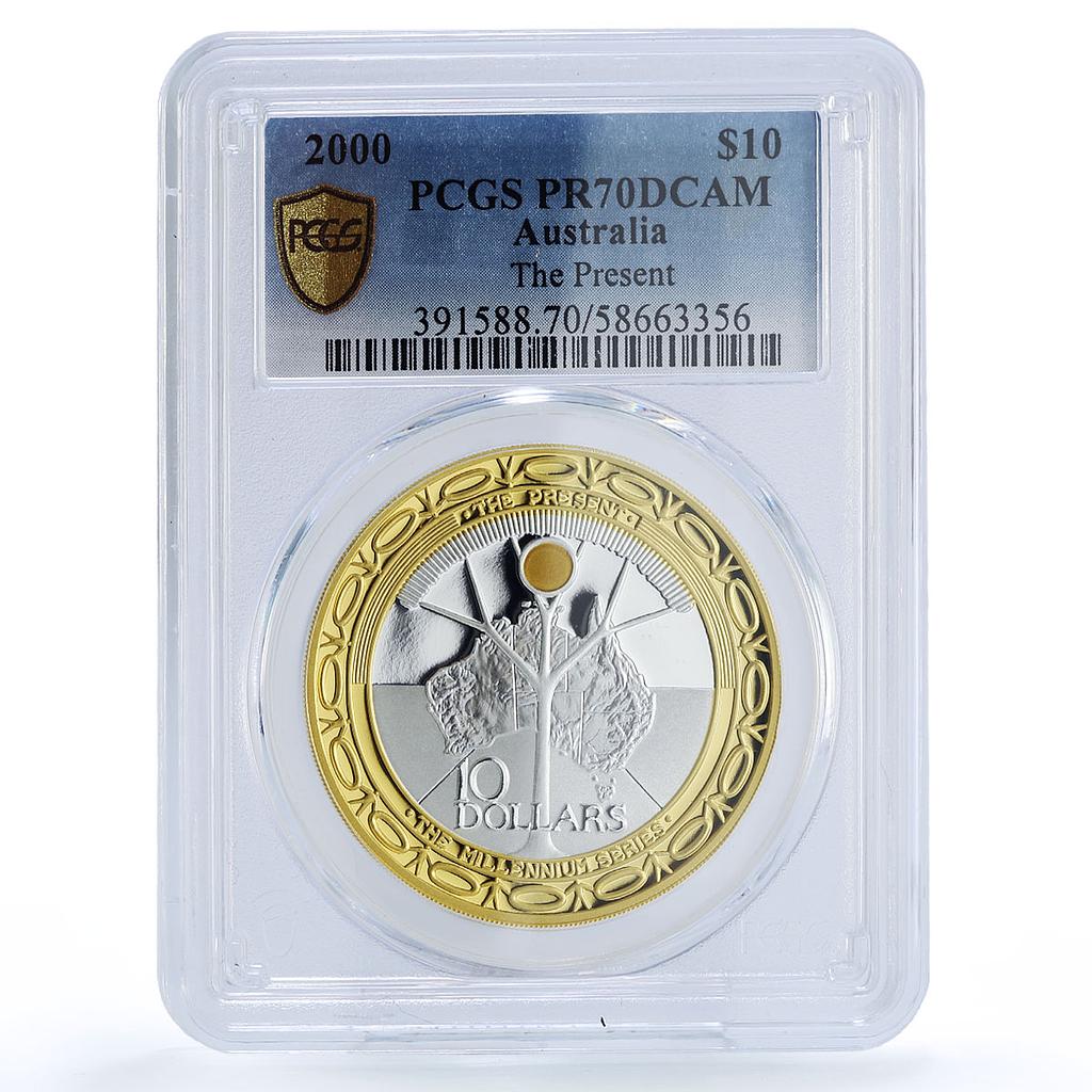Australia 10 dollars Millennium The Present Gilt PR 70 PCGS silver coin 2000