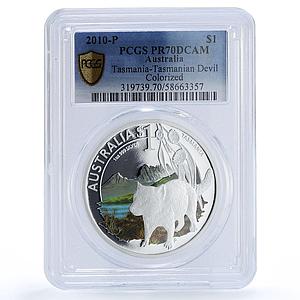 Australia 1 dollar Tasmanian Devil Wildlife Fauna PR 70 PCGS silver coin 2010
