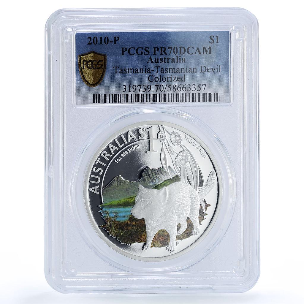 Australia 1 dollar Tasmanian Devil Wildlife Fauna PR 70 PCGS silver coin 2010