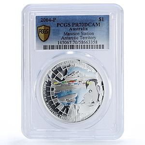 Australia 1 dollar Mawson Station Antarctic Penguin PR 70 PCGS silver coin 2004