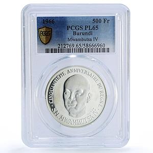 Burundi 500 francs King Mwambutsa IV Coronation X#5 PL 65 PCGS billon coin 1966